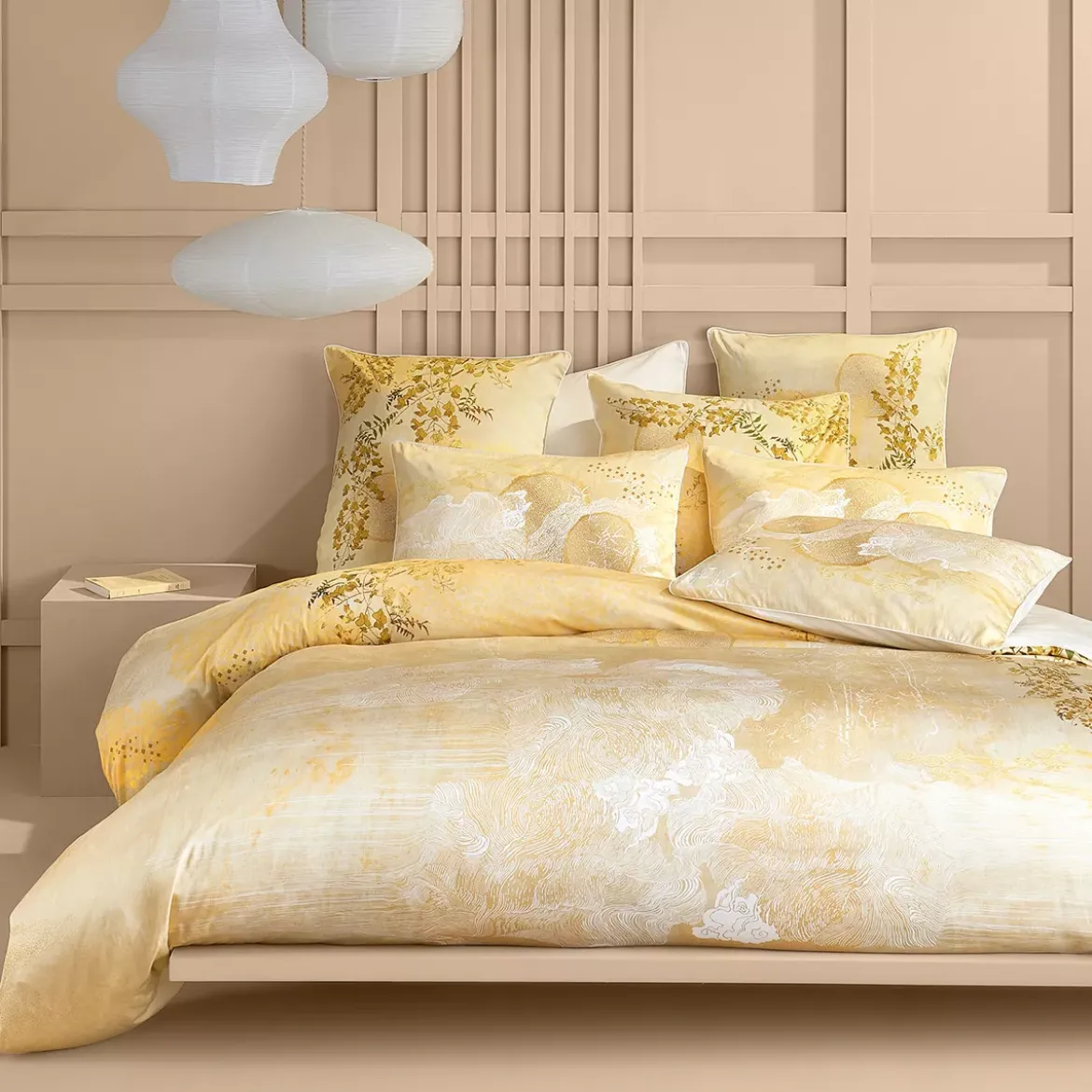 Housse de couette satin de coton 115 g/m² imprimé or jaune Soleil d'or dore