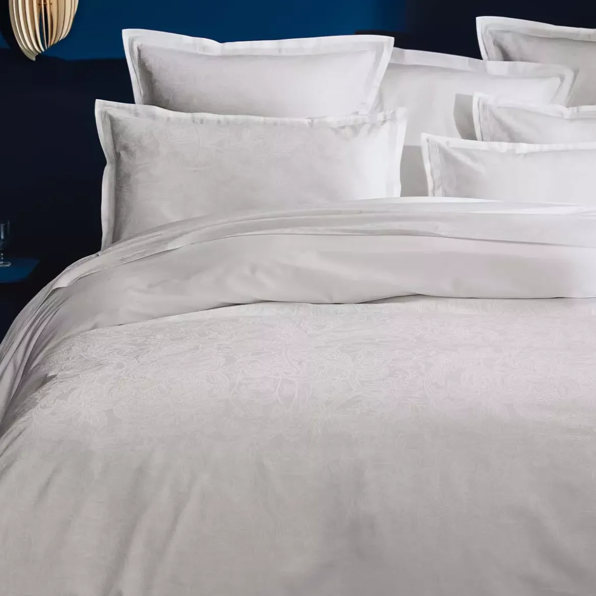 Housse de couette satin de coton motif jacquard blanc Alexandria diamant