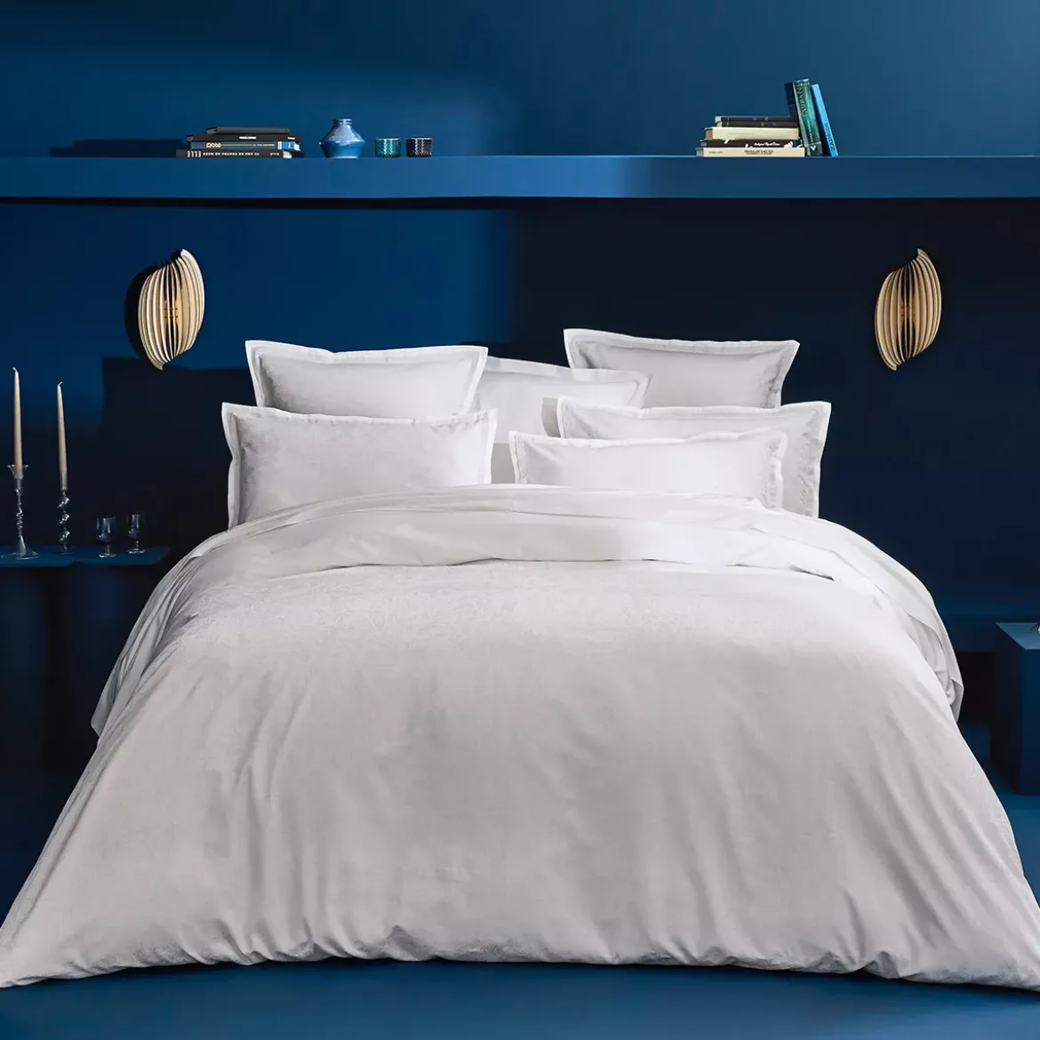 Housse de couette satin de coton motif jacquard blanc Alexandria diamant