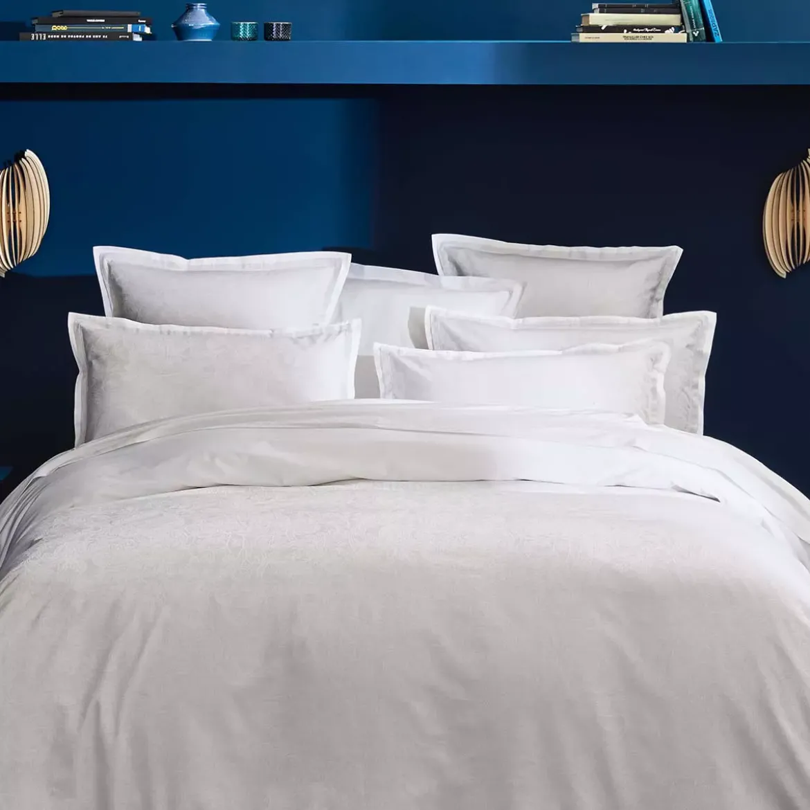 Housse de couette satin de coton motif jacquard blanc Alexandria diamant