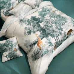 Housse de couette satin de coton 115 g/m² imprimé bleu beige Utopie encre