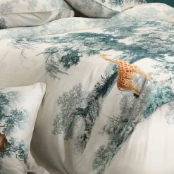 Housse de couette satin de coton 115 g/m² imprimé bleu beige Utopie encre