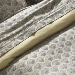 Housse de couette satin de coton imprimé beige Eventails argile