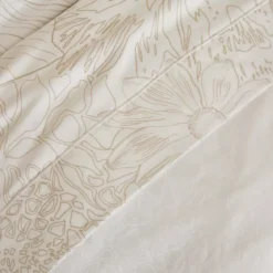 Housse de couette satin de coton imprimé blanc beige Flower power white