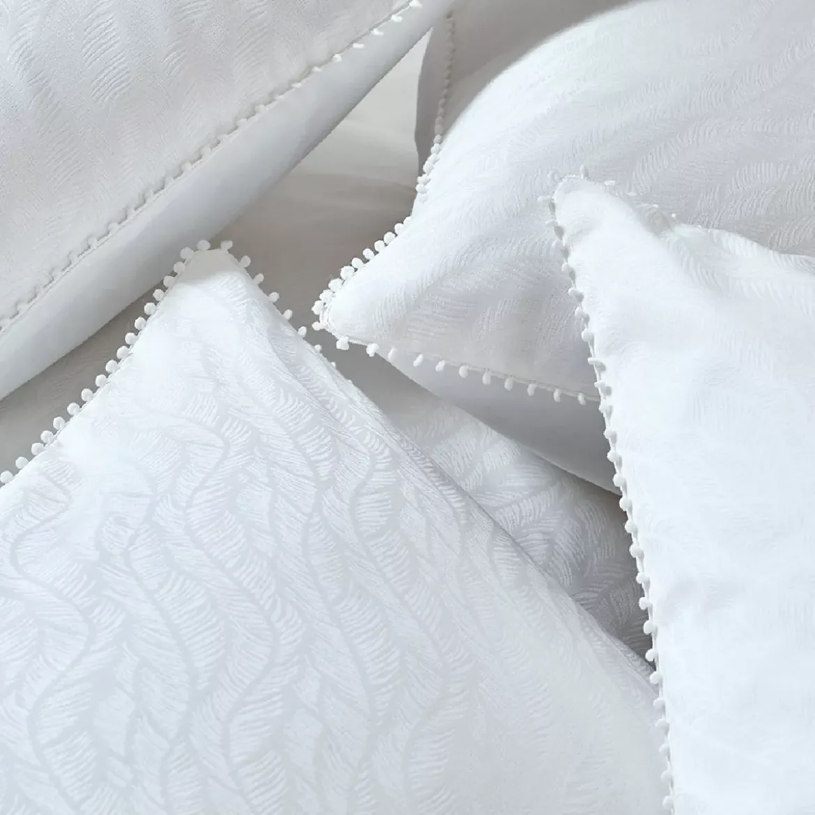Housse de couette satin de coton motif jacquard blanc Alula blanc