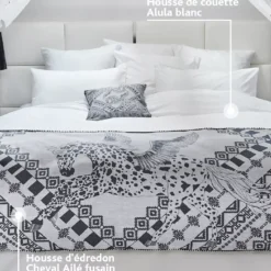 Housse de couette satin de coton motif jacquard blanc Alula blanc