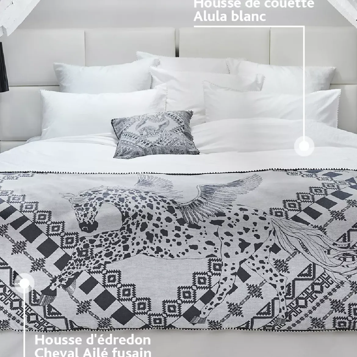 Housse de couette satin de coton motif jacquard blanc Alula blanc