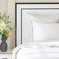 Housse de couette satin de coton jeu d'unis blanc Suite grand luxe bleu