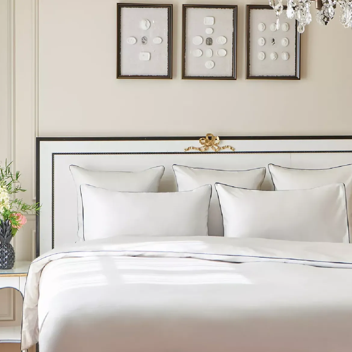 Housse de couette satin de coton jeu d'unis blanc Suite grand luxe bleu