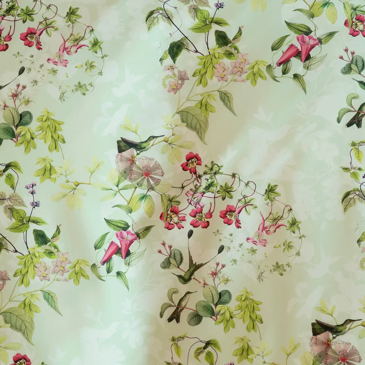 Housse de couette satin de coton imprimé multicolore vert Foliage vert d'eau