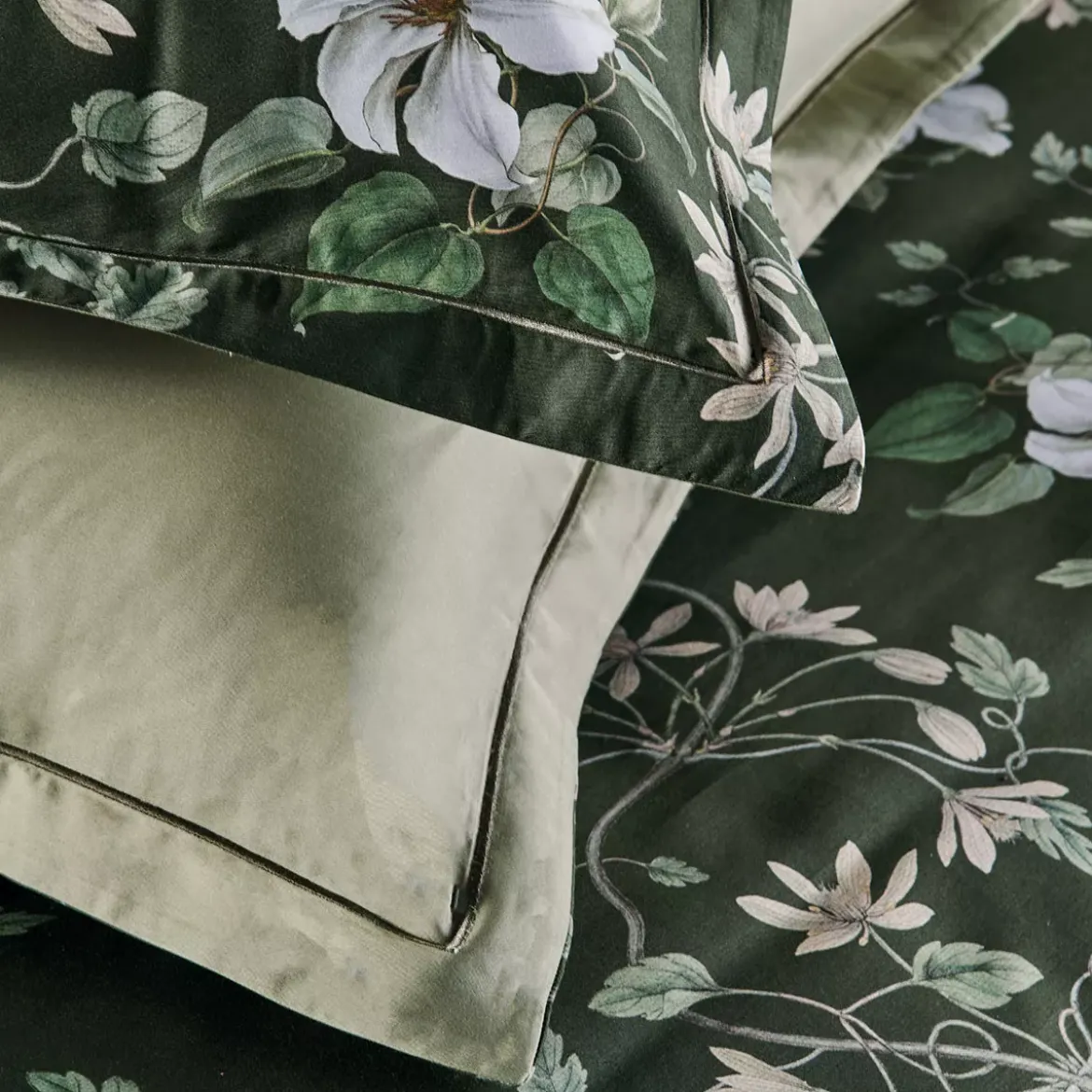 Housse de couette satin de coton imprimé vert Gardenias mousse