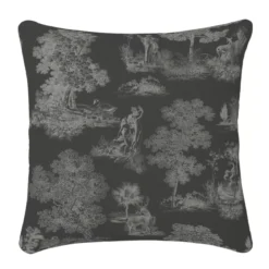 Housse de coussin lin & coton 165 g/m² imprimé anthracite Poesie carbone