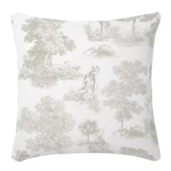 Housse de coussin lin & coton 165 g/m² imprimé beige Poesie naturel
