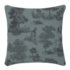 Housse de coussin lin & coton 165 g/m² imprimé bleu Poesie topaze