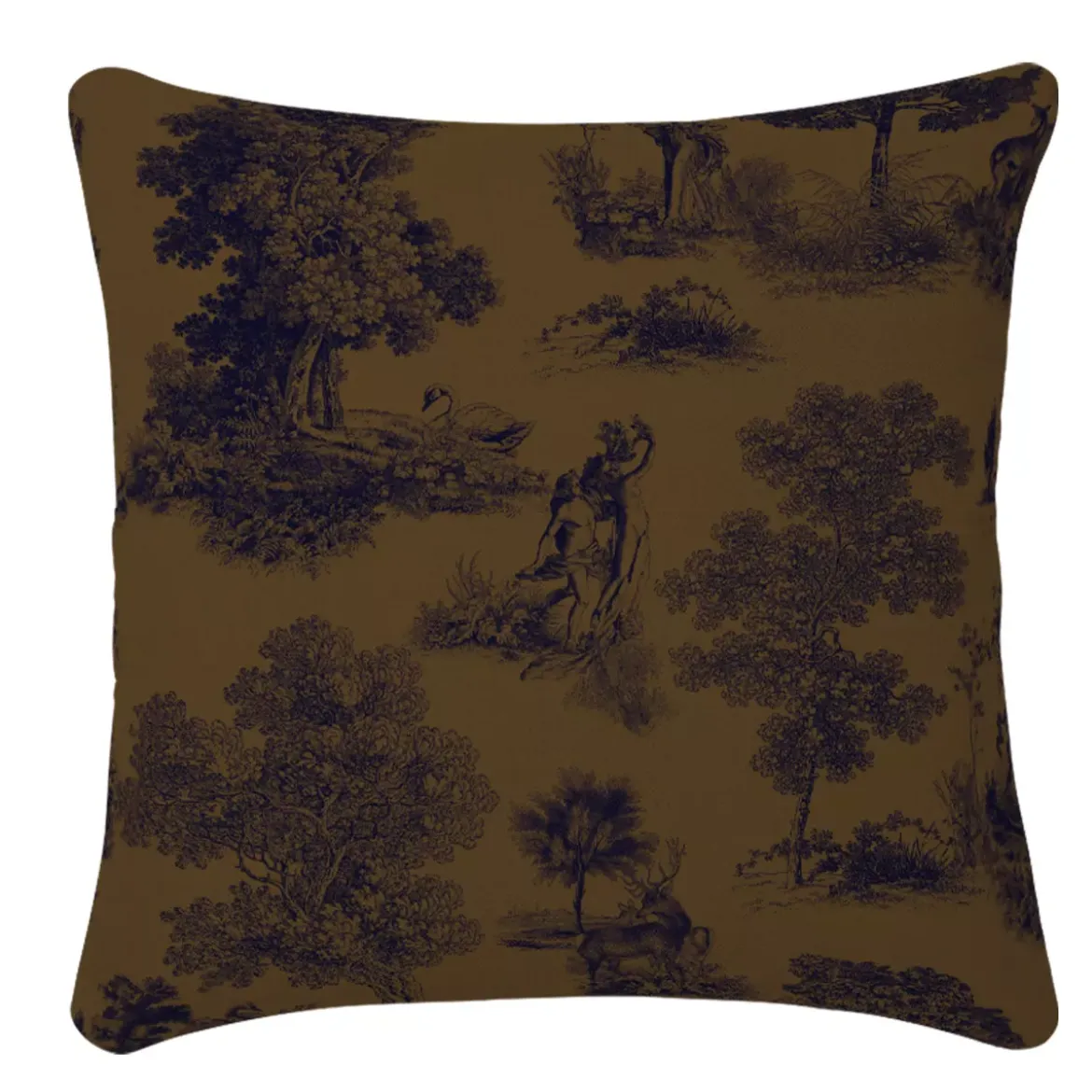 Housse de coussin lin & coton 165 g/m² imprimé marron noir Poesie laiton