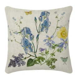 Housse de coussin lin & coton 165 g/m² imprimé bleu jaune Iris d'ete naturel