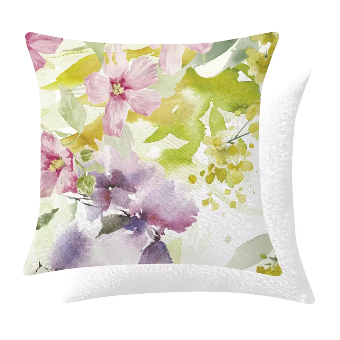 Housse de coussin lin & coton 165 g/m² imprimé rose jaune vert Souffle fleuri printemps