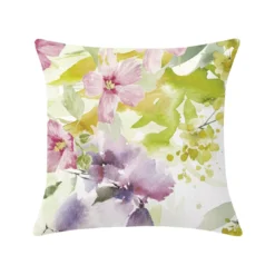 Housse de coussin lin & coton 165 g/m² imprimé rose jaune vert Souffle fleuri printemps