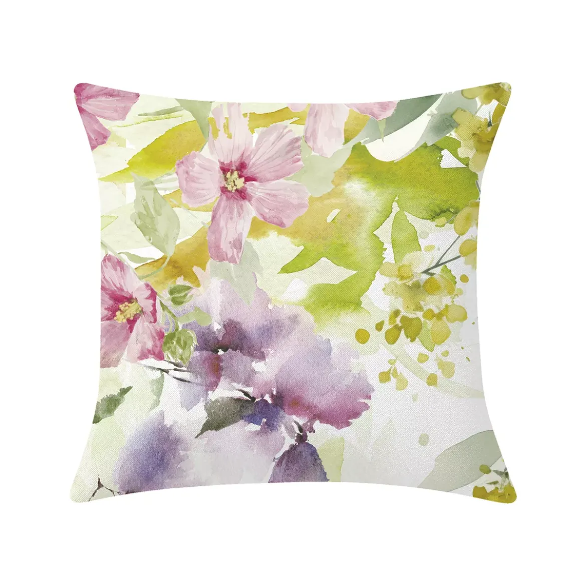 Housse de coussin lin & coton 165 g/m² imprimé rose jaune vert Souffle fleuri printemps