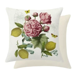 Housse de coussin lin & coton 165 g/m² imprimé rose jaune Citrons de menton romance