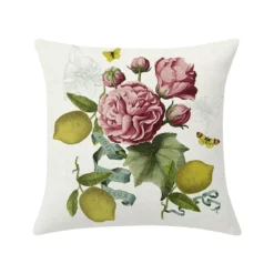 Housse de coussin lin & coton 165 g/m² imprimé rose jaune Citrons de menton romance