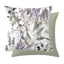 Housse de coussin lin & coton 165 g/m² imprimé vert violet Parfum de lavande mauve