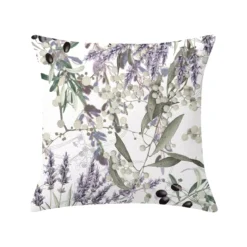 Housse de coussin lin & coton 165 g/m² imprimé vert violet Parfum de lavande mauve