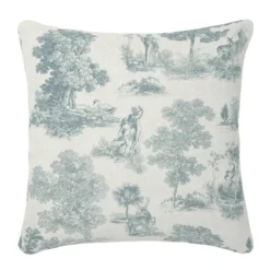 Housse de coussin lin & coton 165 g/m² imprimé bleu Poesie givre