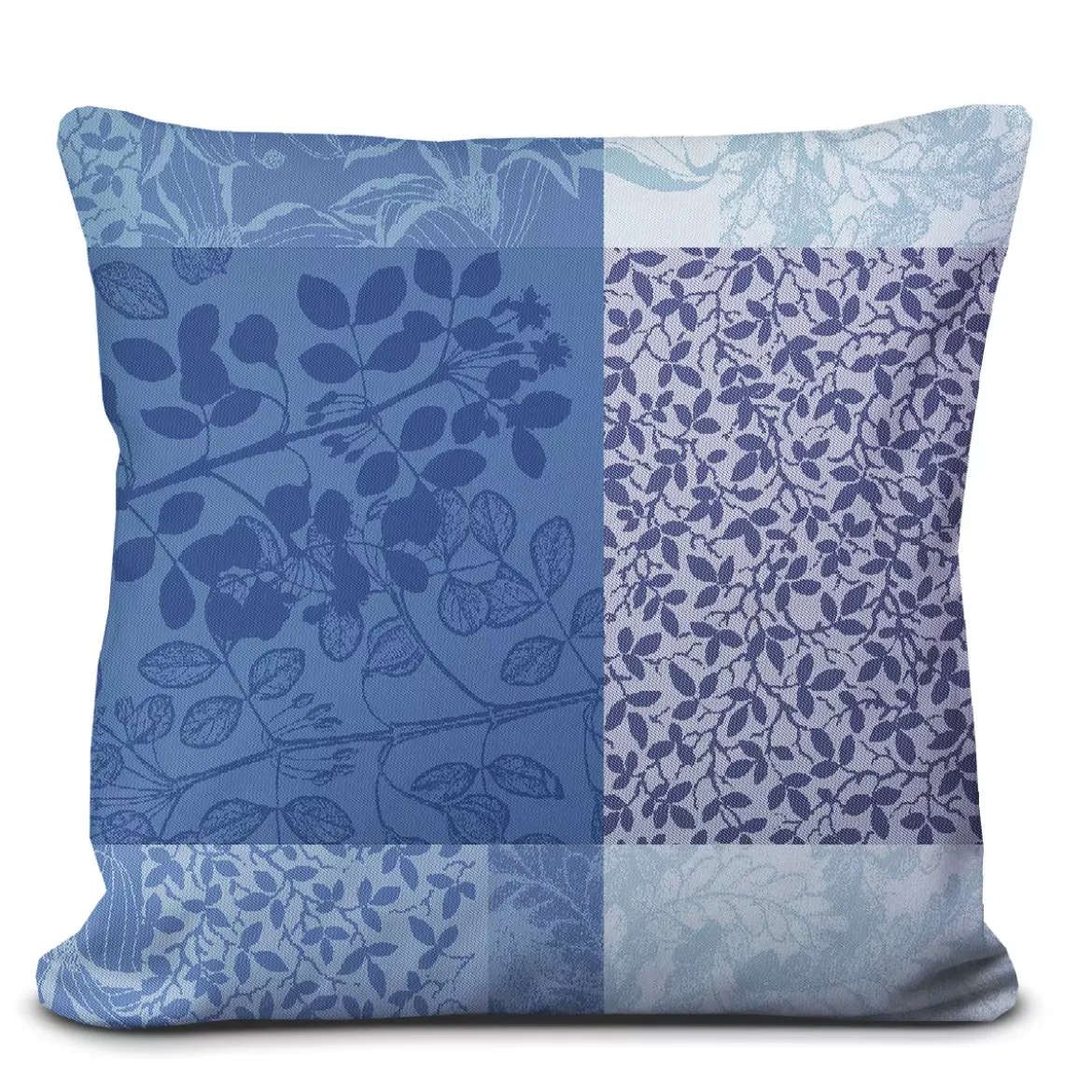 Housse de coussin pur coton 220 g/m² motif jacquard bleu Mille rameaux bleu
