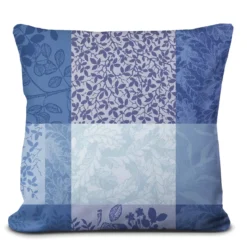 Housse de coussin pur coton 220 g/m² motif jacquard bleu Mille rameaux bleu