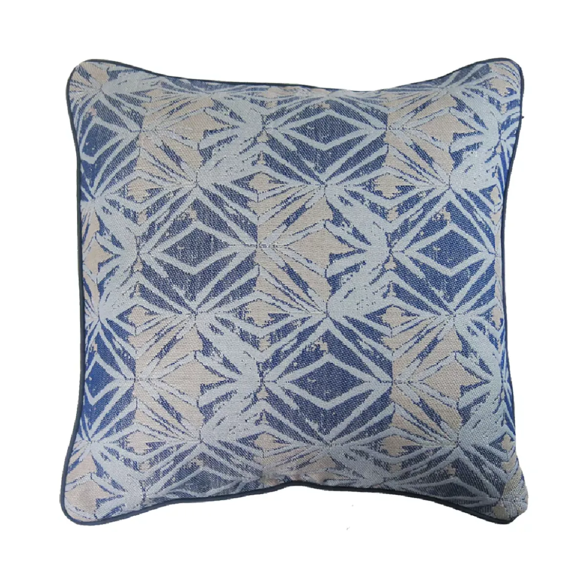 Housse de coussin pur coton motif jacquard bleu Prismes blue