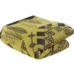 Housse d'edredon satin de coton motif jacquard jaune Cheval aile curry
