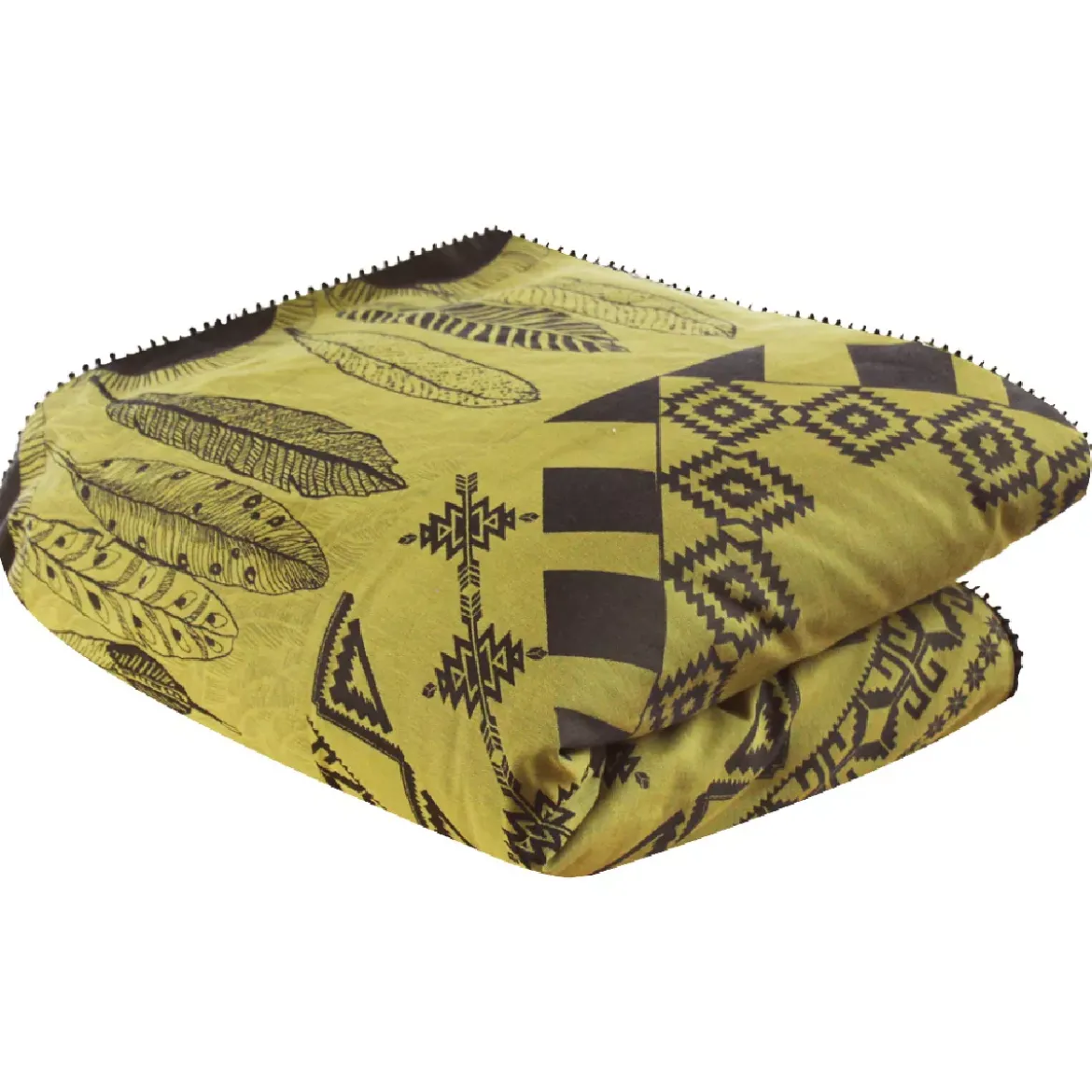Housse d'edredon satin de coton motif jacquard jaune Cheval aile curry