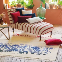 Jete de canape pur coton motif jacquard bleu rouge Tangerine pampa