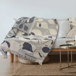 Jete de canape pur coton motif jacquard gris Ombres vegetales gris