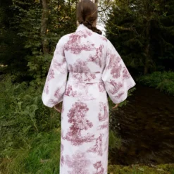 Kimono long percale de coton imprimé rouge Poesie rosso
