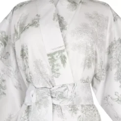 Kimono long percale de coton imprimé vert Poesie verde