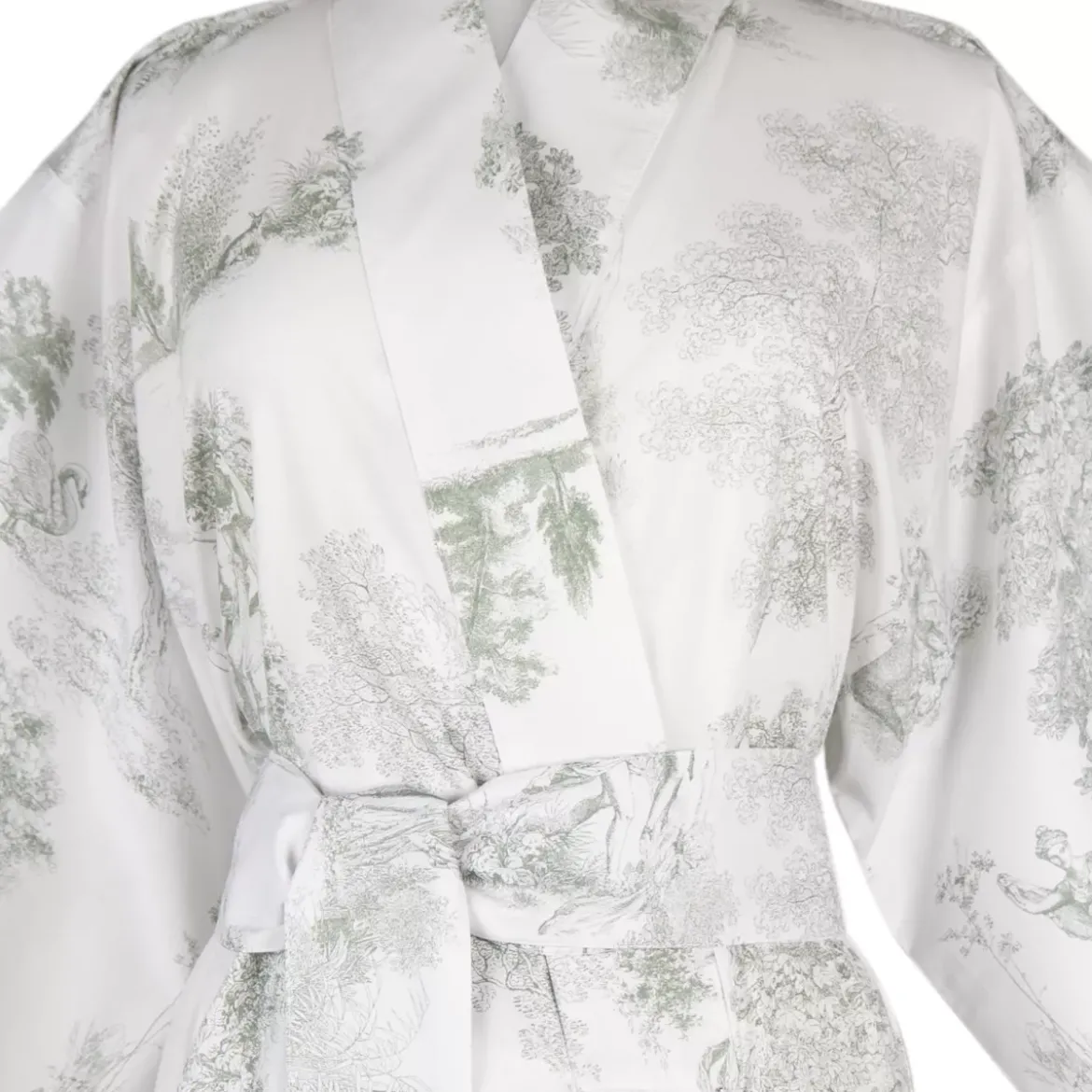 Kimono long percale de coton imprimé vert Poesie verde