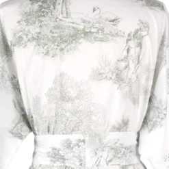 Kimono long percale de coton imprimé vert Poesie verde