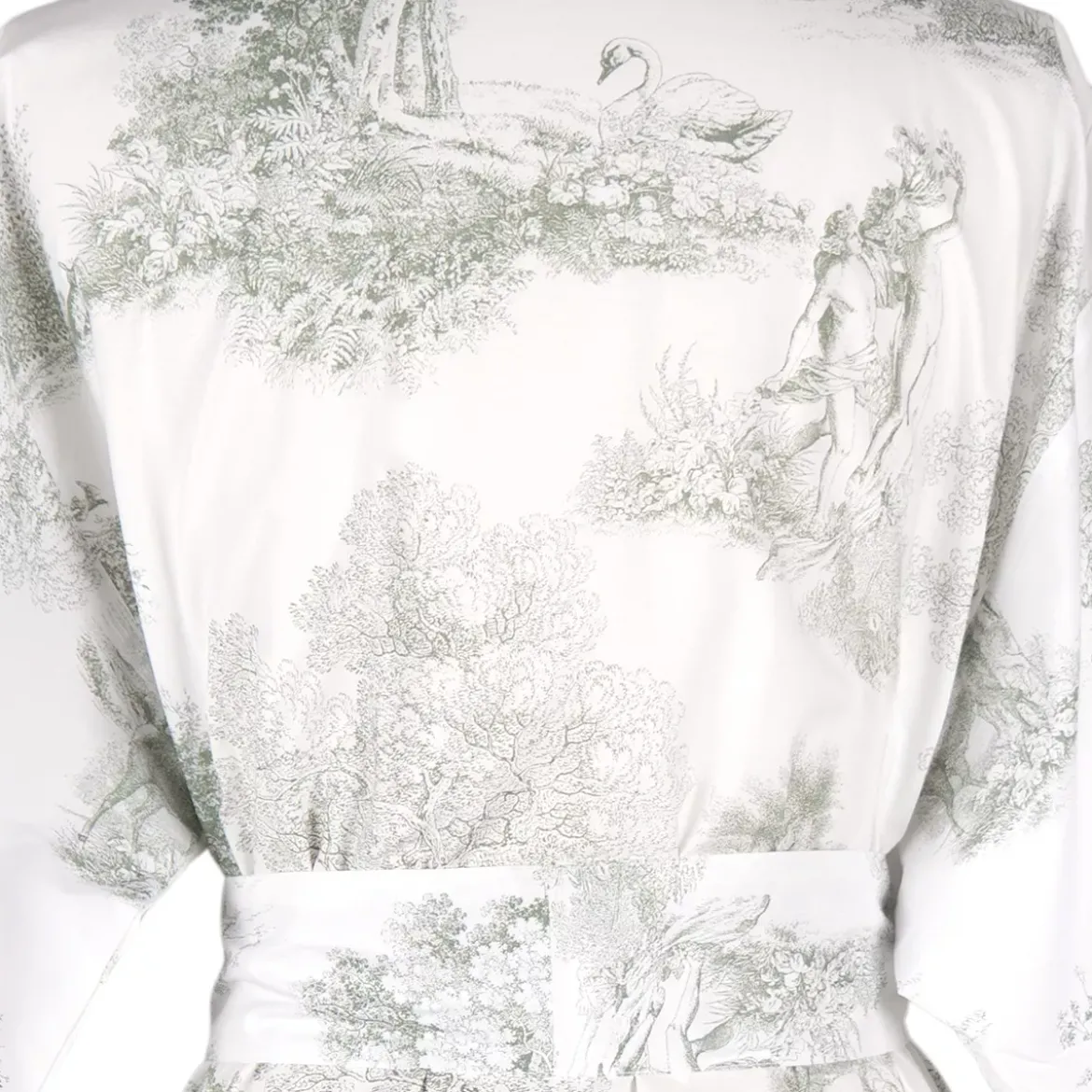 Kimono long percale de coton imprimé vert Poesie verde