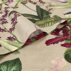 Kimono long satin de coton imprimé rose beige vert Parfum d'orchidee grege