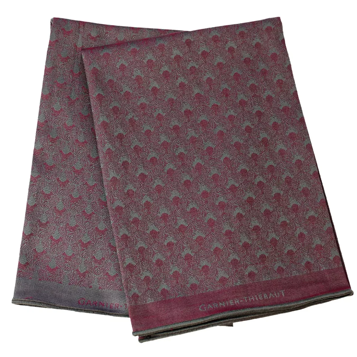 Lot de 2 mouchoirs pur coton motif jacquard bordeaux Paon prune