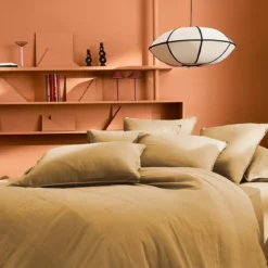 Lot de 2 taies gaze de coton lavé uni marron Malia houblon