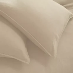 Lot de 2 taies gaze de coton lavé uni beige Malia lin