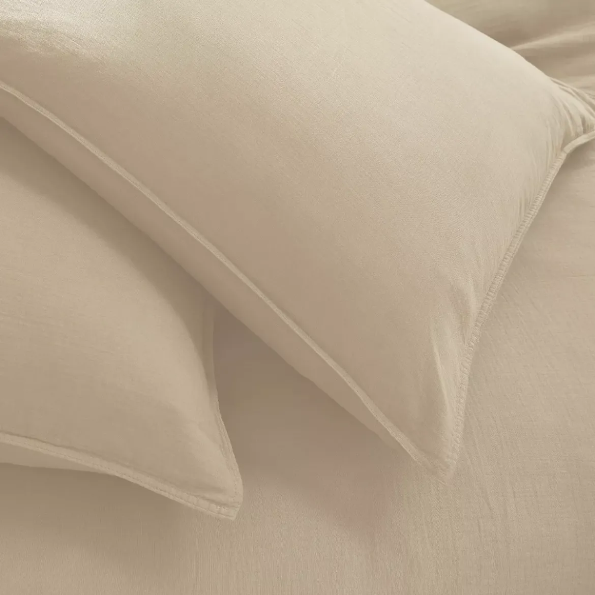 Lot de 2 taies gaze de coton lavé uni beige Malia lin