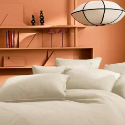 Lot de 2 taies gaze de coton lavé uni beige Malia lin
