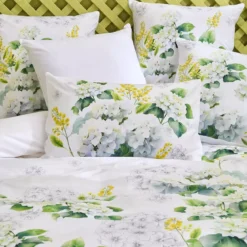 Lot de 2 taies percale de coton 115 g/m² imprimé blanc jaune Annabelle mimosa