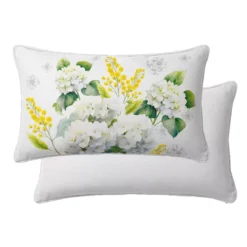 Lot de 2 taies percale de coton 115 g/m² imprimé blanc jaune Annabelle mimosa