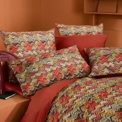 Lot de 2 taies percale de coton 115 g/m² imprimé orange brun Wavy pop
