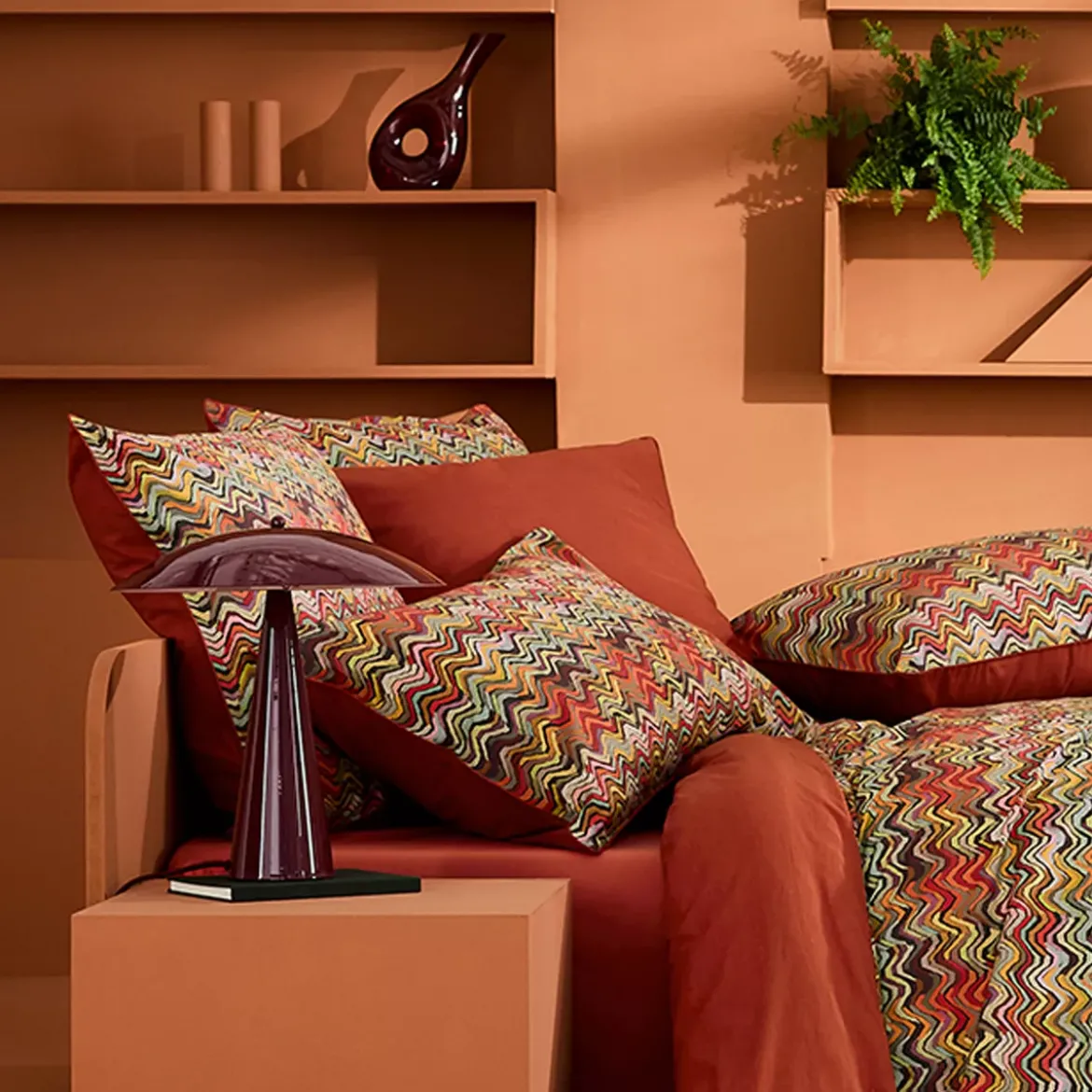 Lot de 2 taies percale de coton 115 g/m² imprimé orange brun Wavy pop